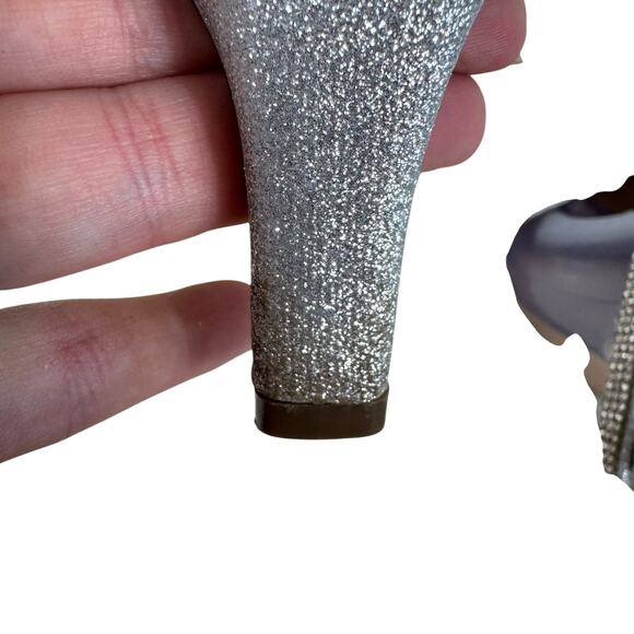 Nina Silver Glitter Shimmer Pointed Closed Toe Rhinestone Strappy Heels Size 11 - Picture 6 of 9